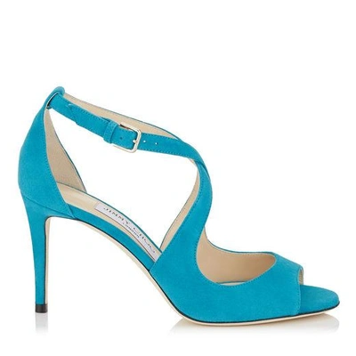 Shop Jimmy Choo Emily 85 Roman Blue Suede Sandals