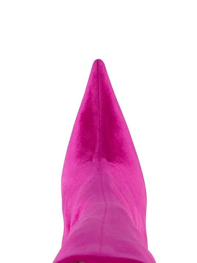 Shop Balenciaga Pink Velvet Stiletto Knife Boots