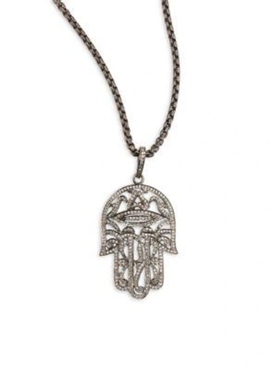 Shop Nina Gilin Women's Diamond Hamsa Pendant Necklace In Silver