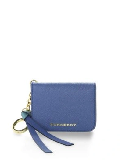 Burberry Leather & Haymarket Check Id Card Case Charm In Steel Blue