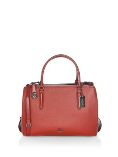Coach Brooklyn Pebbled Leather Satchel In Cherry