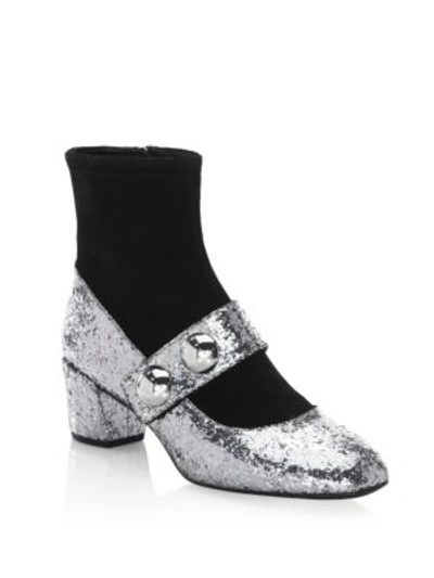 Shop Marc Jacobs Margaux Cabocho Leather Booties In Antique Silver