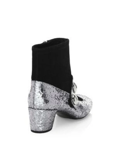 Shop Marc Jacobs Margaux Cabocho Leather Booties In Antique Silver