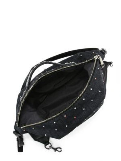 Shop Marc Jacobs Embellished Grip Denim Shoulder Bag In Black