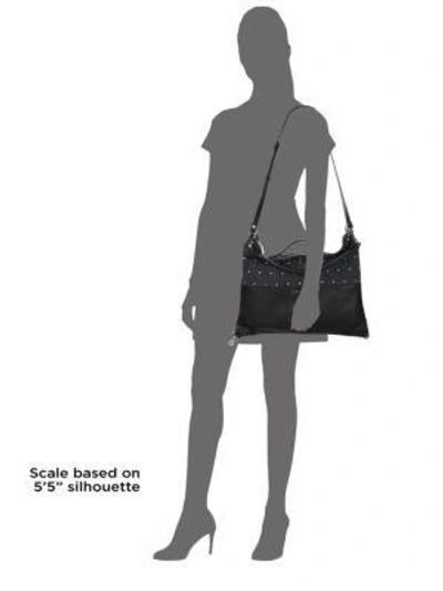Shop Marc Jacobs Embellished Grip Denim Shoulder Bag In Black
