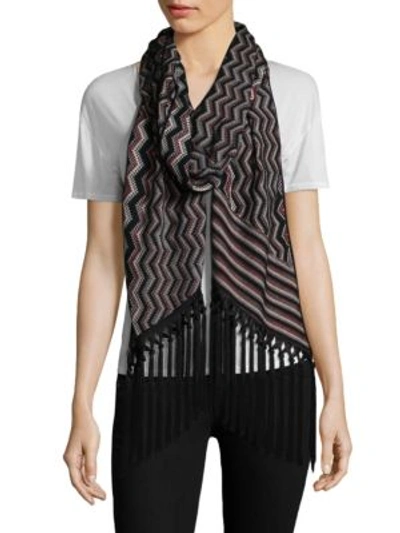 Missoni Fringed Zig-zag Scarf In Black-multi