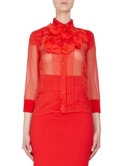 Givenchy Ruffle Silk Organza Blouse In Red