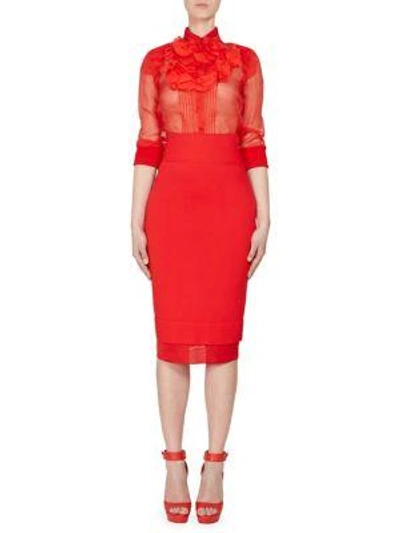 Shop Givenchy Silk Ruffle Blouse In Red