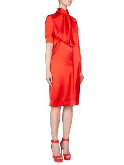 Givenchy Half-sleeve Tie-neck Silk Cocktail Dress In Red