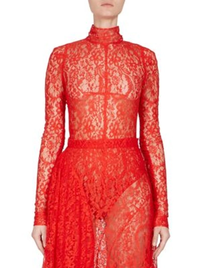Givenchy Lace Turtleneck Bodysuit In Red