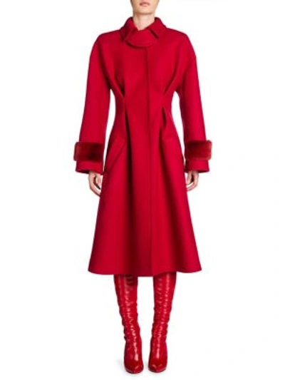 Shop Fendi Mink Cuff Felted Wool & Cashmere Coat In Red