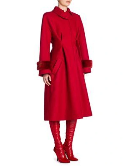 Shop Fendi Mink Cuff Felted Wool & Cashmere Coat In Red