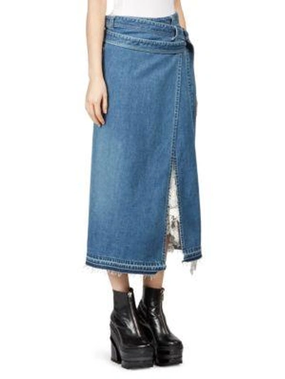 Shop Sacai Cotton Denim Skirt In Blue Off White