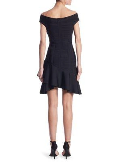 Shop Herve Leger Nicole Off-the-shoulder Dress In Black