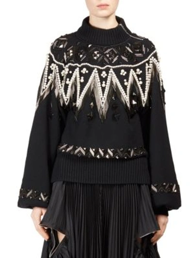 Shop Sacai Wool Beaded Pullover In Black