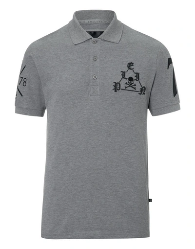 Philipp Plein Polo Shirt Ss "raiju" In Charcoal Grey