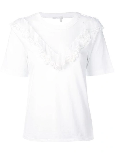 Shop Chloé Transparent V-neck T-shirt In White