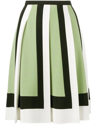 Valentino Colorblock-pleated Crepe Skirt, Multi In Green