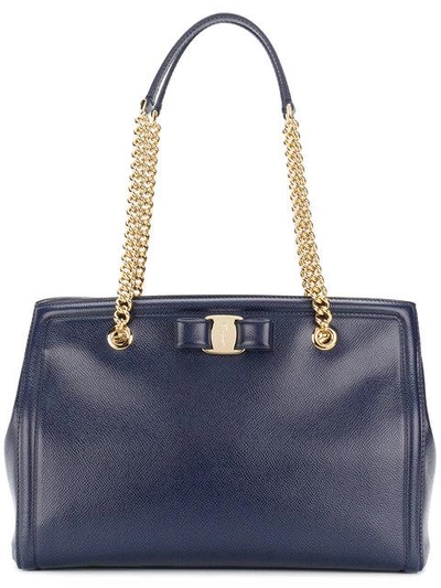 Shop Ferragamo Vara Bow Tote Bag In Blue