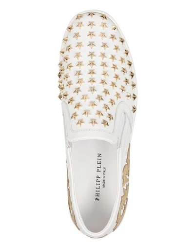 Shop Philipp Plein Slip On "el Paso" In White/light Gold