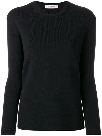Valentino Lace Back Ribbed Sweater In Black