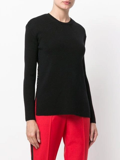 Shop Valentino Lace Back Ribbed Sweater In Black