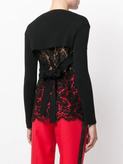 Shop Valentino Lace Back Ribbed Sweater In Black