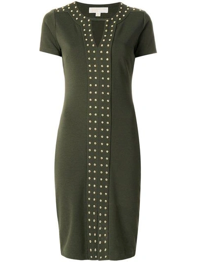 Shop Michael Michael Kors Studded Short-sleeved Dress - Green