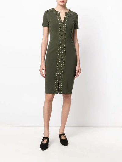 Shop Michael Michael Kors Studded Short-sleeved Dress - Green