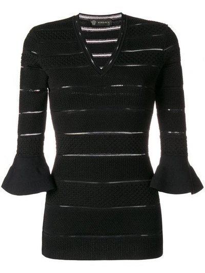 Shop Versace Panelled V-neck Sweater - Black