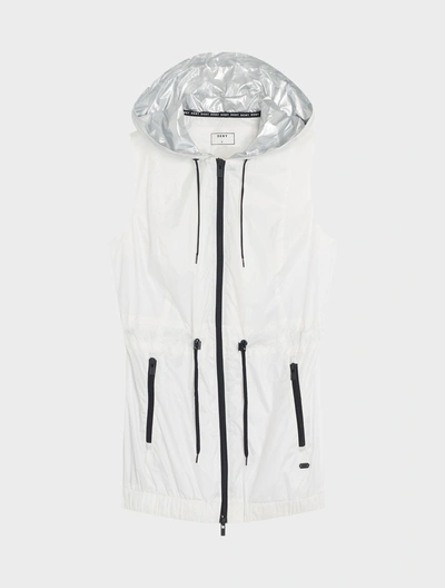Dkny Longline Hooded Vest With Cinched Waist In White