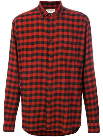 Saint Laurent Buffalo Checked Cotton-flannel Shirt In Red