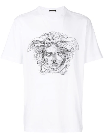 Versace Medusa Sequined Cotton T-shirt In White
