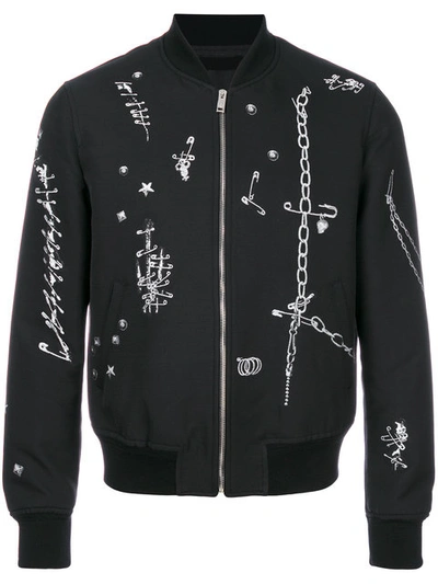 Alexander Mcqueen Chain Safety Pin Fil Coupé Bomber Jacket In Black