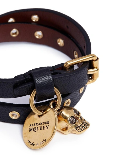 Shop Alexander Mcqueen Skull Charm Double Wrap Nappa Leather Bracelet