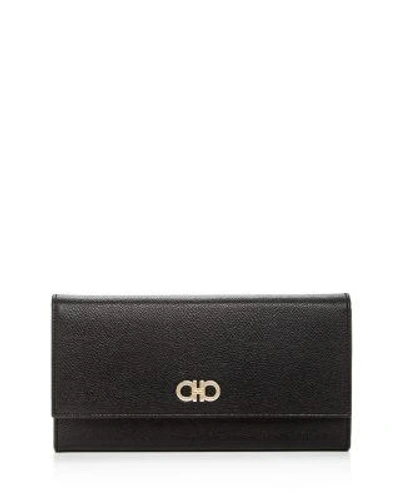 Shop Ferragamo Gancini Leather Continental Wallet In Nero Black