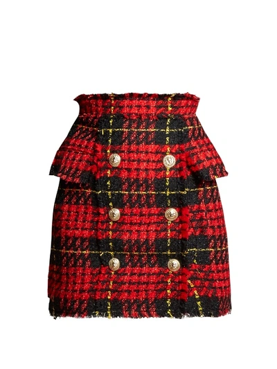 Balmain Hound's-tooth Checked Mini Skirt In Red Multi