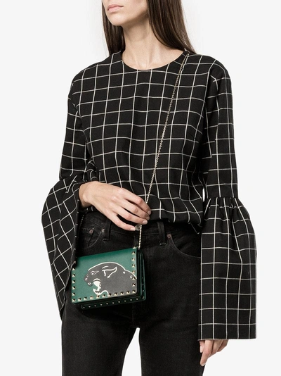 Shop Valentino Green Rockstud Panther Mini Leather Bag