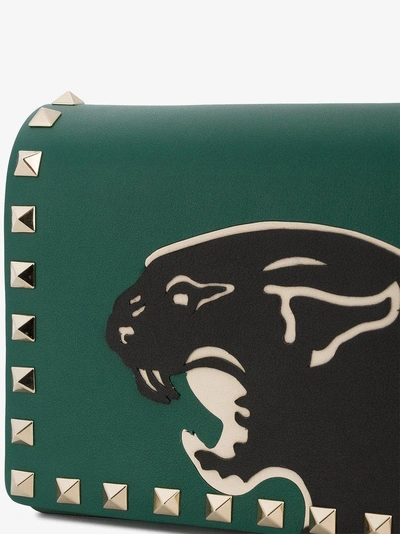 Shop Valentino Green Rockstud Panther Mini Leather Bag