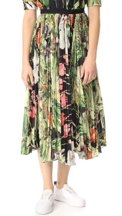 Adam Lippes Pleated Printed Cotton-voile Midi Skirt In Black