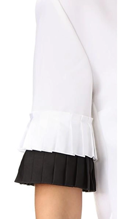 Shop Victoria Victoria Beckham Pleat Sleeve Top In White/black
