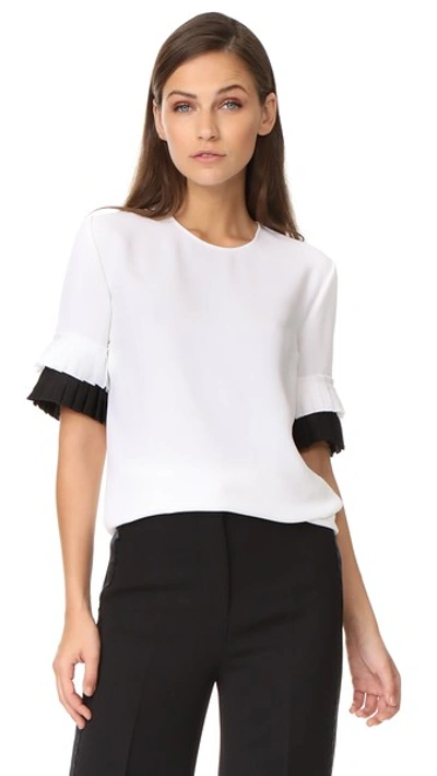 Shop Victoria Victoria Beckham Pleat Sleeve Top In White/black