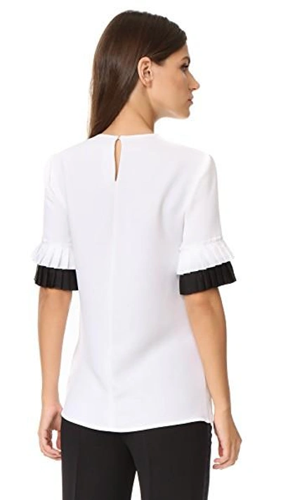 Shop Victoria Victoria Beckham Pleat Sleeve Top In White/black