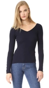 ADAM LIPPES LONG SLEEVE RIBBED OPEN NECK TOP