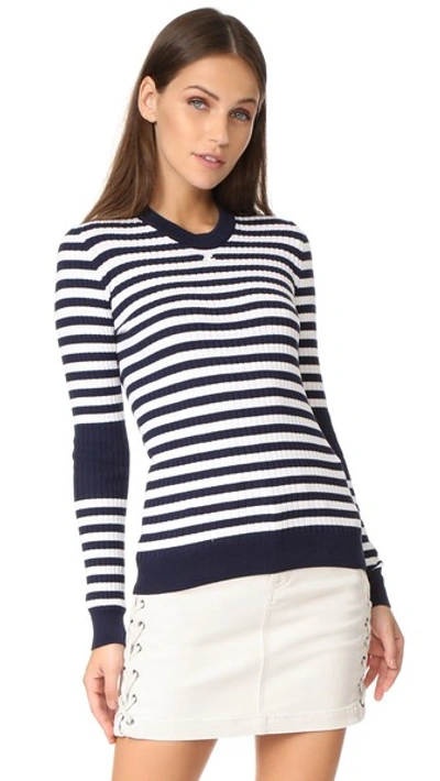 Courrèges Striped Cotton And Cashmere-blend Sweater In Navy/white Stripe