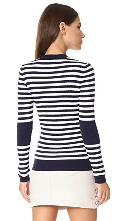 Shop Courrèges Long Sleeve Striped Sweater In Navy/white Stripe