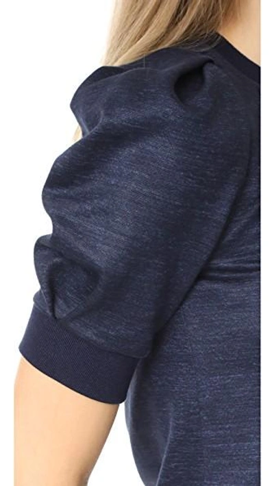 Shop Adam Lippes Short Sleeve Puff Sleeve Sweatshirt In Navy