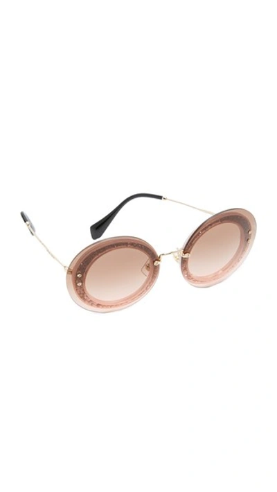 Miu Miu Reveal Glitter Sunglasses In Transparent Pink/pink