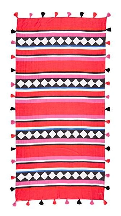 Shop Kate Spade Geo Border Oblong Scarf In Cherry Pepper