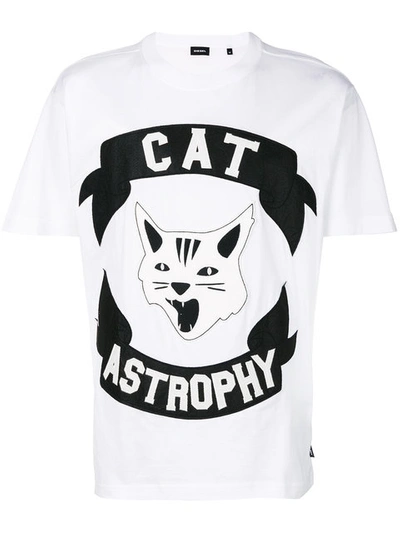 Diesel Cat Astrophy Patches Jersey T-shirt, White